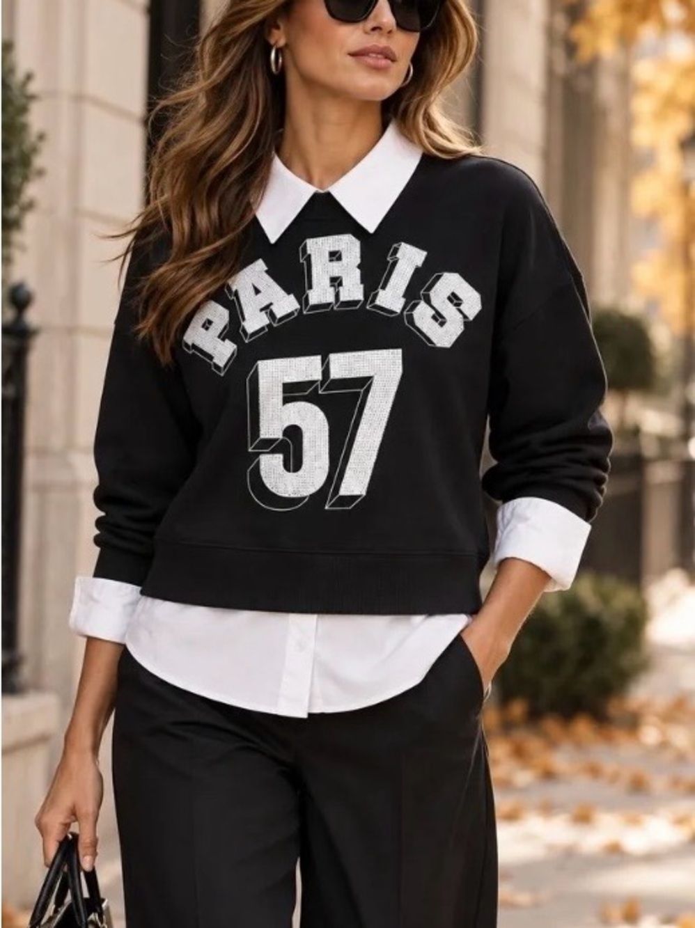 cinq a sept Black 'PARIS 57' Pullover Sweatshirt NWOT